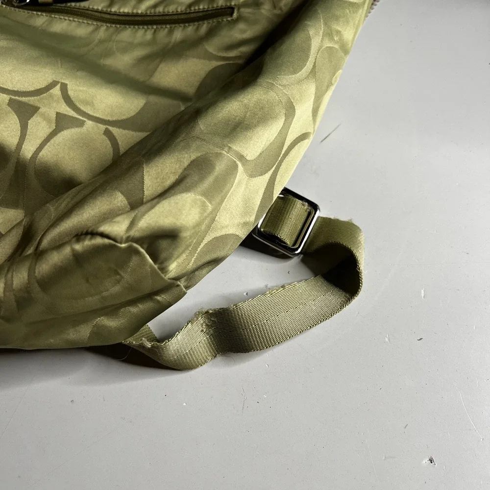 Coach Signature C Nylon Backpack Olive Green Drawstring Flap Bag F20781